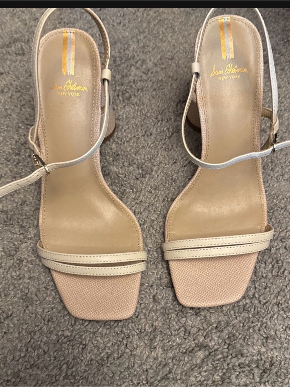 Sam Edelman Nude Beige Strappy Square-Toe Heels
